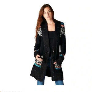 Love Stitch long cardigan black abstract print Size Medium